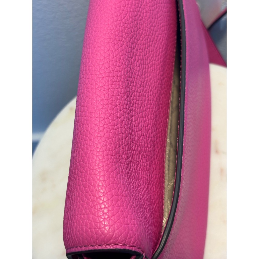 Michael Kors Pink Pebbled Leather Flap Crossbody Bag Gold Hardware - Picture 8 of 9